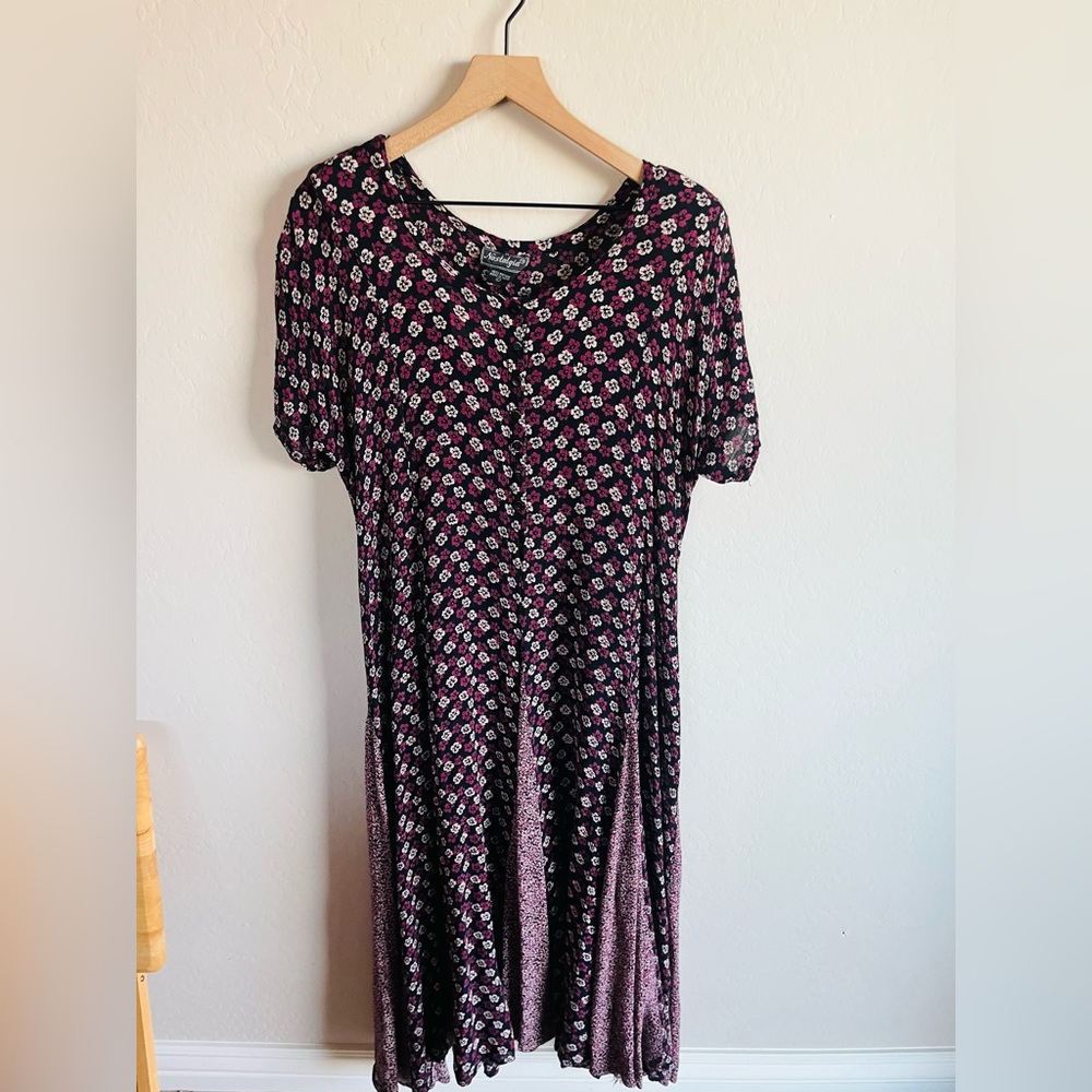 VTG Nostalgia Floral Panel Maxi Dress Size L 90s Grunge Boho Romantic Coquette